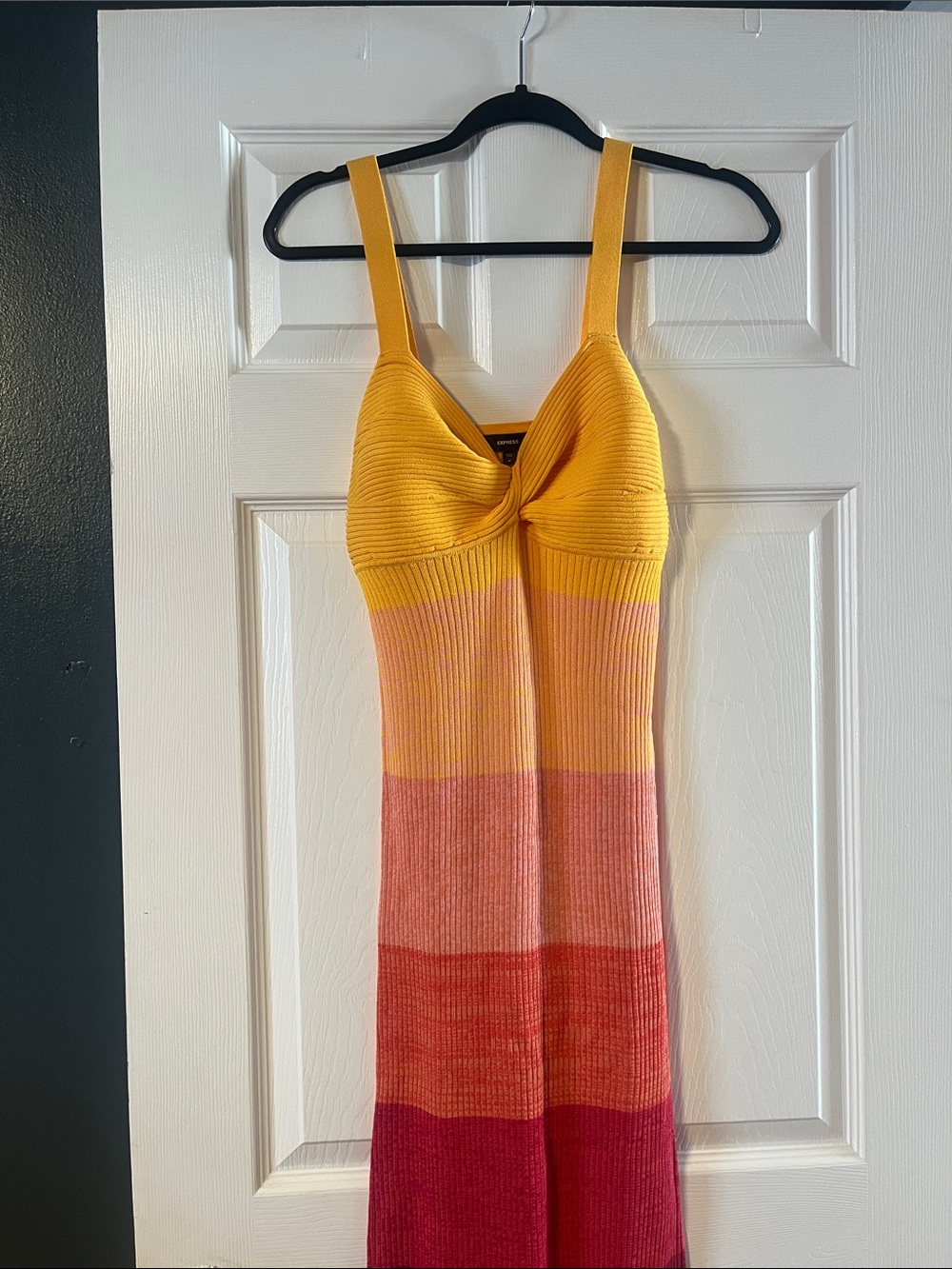 Express Yellow Ribbed Twist-Front Dress - Picture 4 of 9